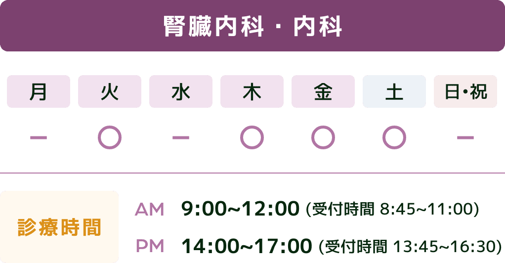 診療時間(腎臓内科•内科)